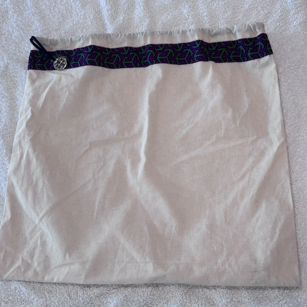 Tory Burch Dust Bag Womens OS Cream Purple Green‎ Logo Trim Drawstring Storage